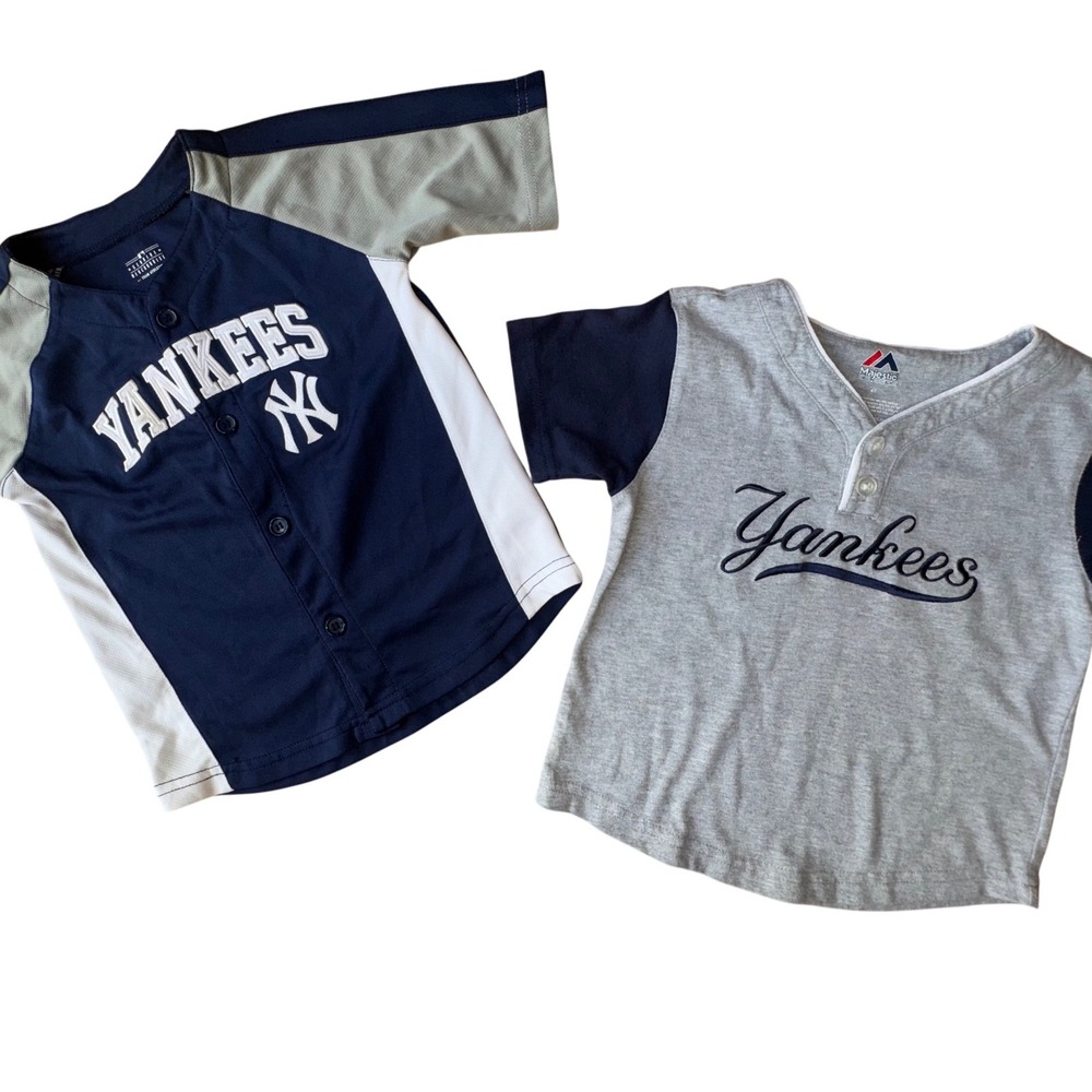 Vintage NY Yankees Shirts Lot 2 Toddler 4T Majestic MLB Jersey & Henley Tee